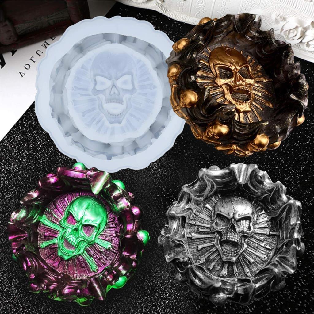 Siliconen Epoxy Mallen Hars Asbak Craft Diy Hars Mold Schedel Hart Plein Mold Diy Kristal Uv Sieraden Maken Gereedschap: Skull ashtray 13cm