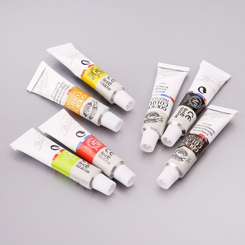 Lot de Tubes de peinture Gouache, 12 couleurs, 6ml, peinture à dessin, peinture pigmentée avec pinceau,