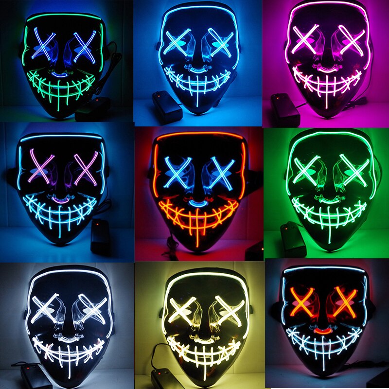 Halloween Masque LED fête Masque mascarade néon Masque lumière lueur dans le noir Mascara horreur Maska Masque lumineux #