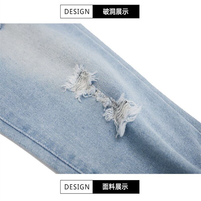 jeans girl Korean style loose summer children's wear CUHK summer ripped jeans 4-14 years old