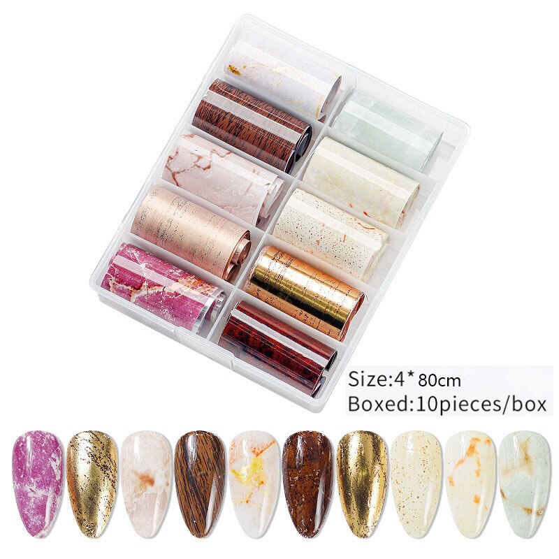 Snakeskin Marble Sticker Set Gold and silver Nail Foils Transfer Wraps Nail Art Decoration Star transfer paper 10Rolls/Bottle: 12