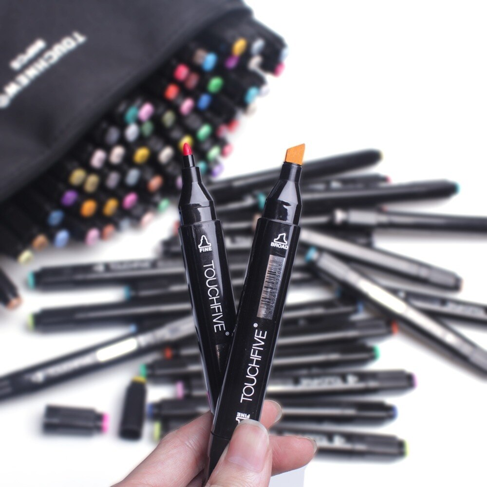 TouchFive Black Body Marker Pen Set Graphic Sketch Art Markers Double Headed Alcohol Based Artist Pen Painting Supplies
