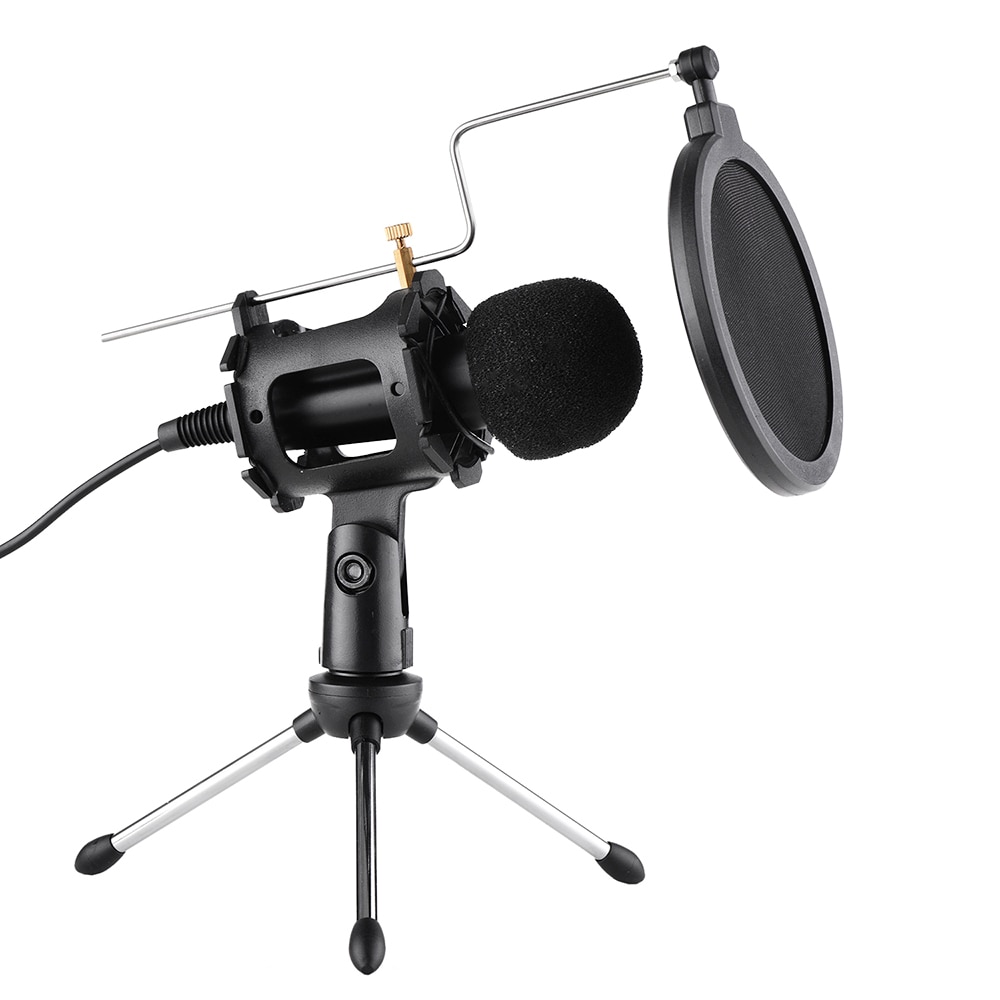 Video Microfoon Kit Met Mini Microfoon Statief Shock Mount Pop Filter Voorruit Usb Adapter Kabel 3.5Mm Trs Plug