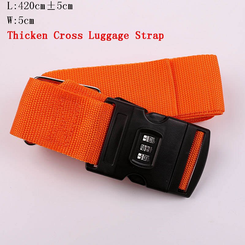 Adjustable 420CM Luggage Strap Travel Accessories Cross Belt Packing Suitcase Nylon 3 Digits Password Lock Buckle Strap Belt Tag: Orange