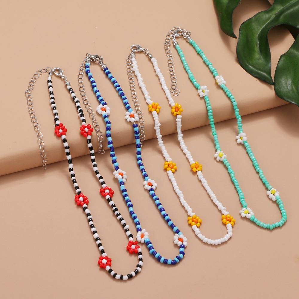 EN Korea Lovely Daisy Flowers Choker Necklace Women y2k Beads Necklace Of Women Girl For Party Beach Trendy Jewelry