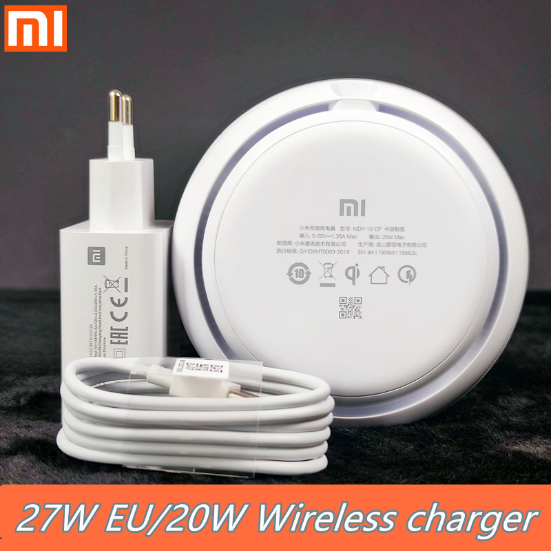 Oryginalna bezprzewodowa ładowarka Xiaomi 20W turbosprężarka opłata 27W ue adapter dla Mi 9 10 zawodowiec mieszać 2S mieszać 3 Qi EPP10W dla iPhone XS XR XS MAX