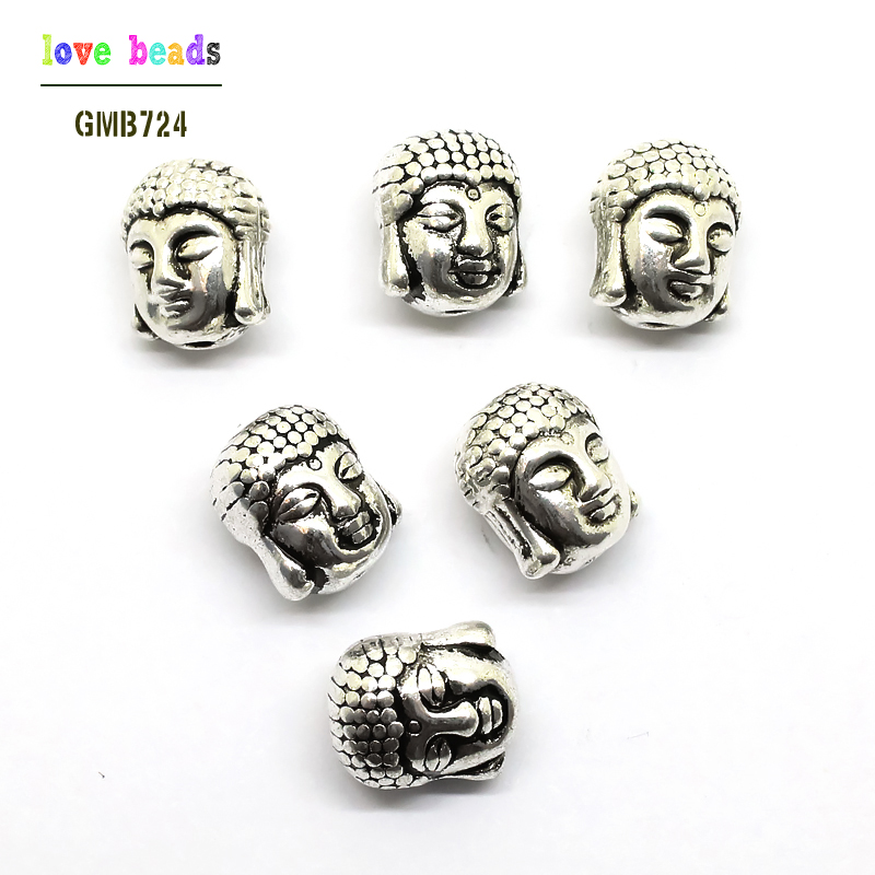 10pcsTibetan Silver 10x8mm Buddha Head Spacer Beads Metal Charms for Jewelry Making (W03536)