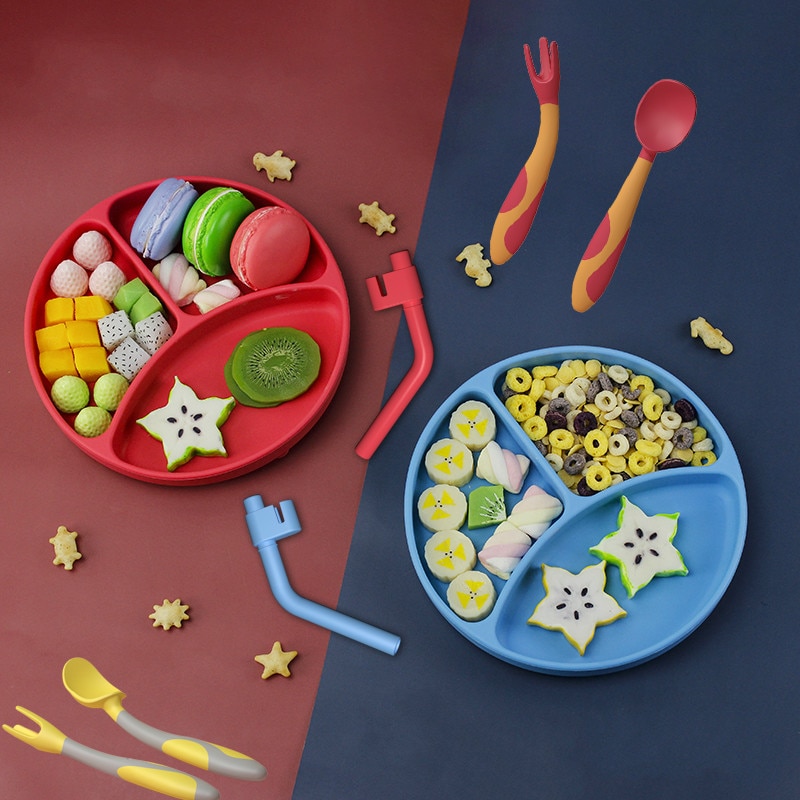 Hipac assiette à manger en Silicone gratuit bébé, Adorable visage Smiley vaisselle de table de cuisine assiettes à fruits assiettes aliments pour enfants bols