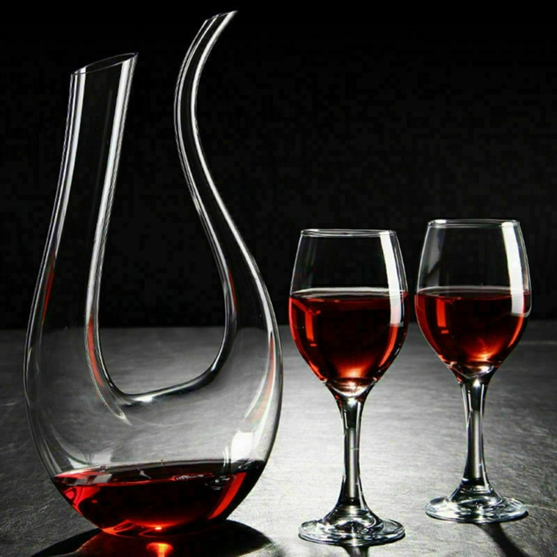 U Shape Lead Free Premium Crystal Glass Wine Decanter Carafe Crystal Glass Clear Wine Aerator Crystal Glass Wine Decanter Grade