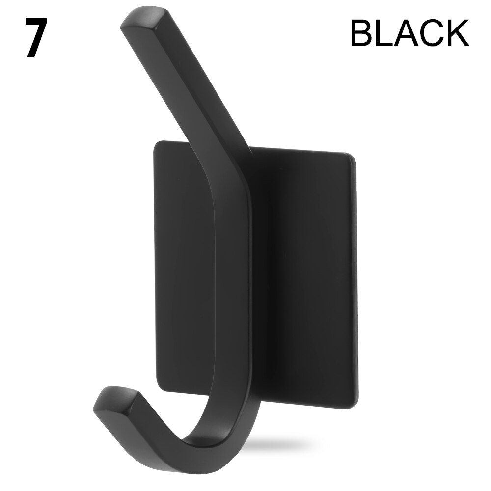 12 Styles Black Silver Hook Wall Towel Hook Stainless Steel Rustproof Strong sticky Hook Hanger for Bathroom Kitchen Hardware: black7