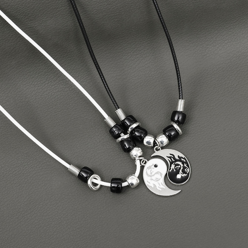 2/4 Uds Tai Chi Yin Yang pareja pulseras collares conjunto colgante pulsera de cadena trenzada ajustable pulseras de amante a juego gargantilla
