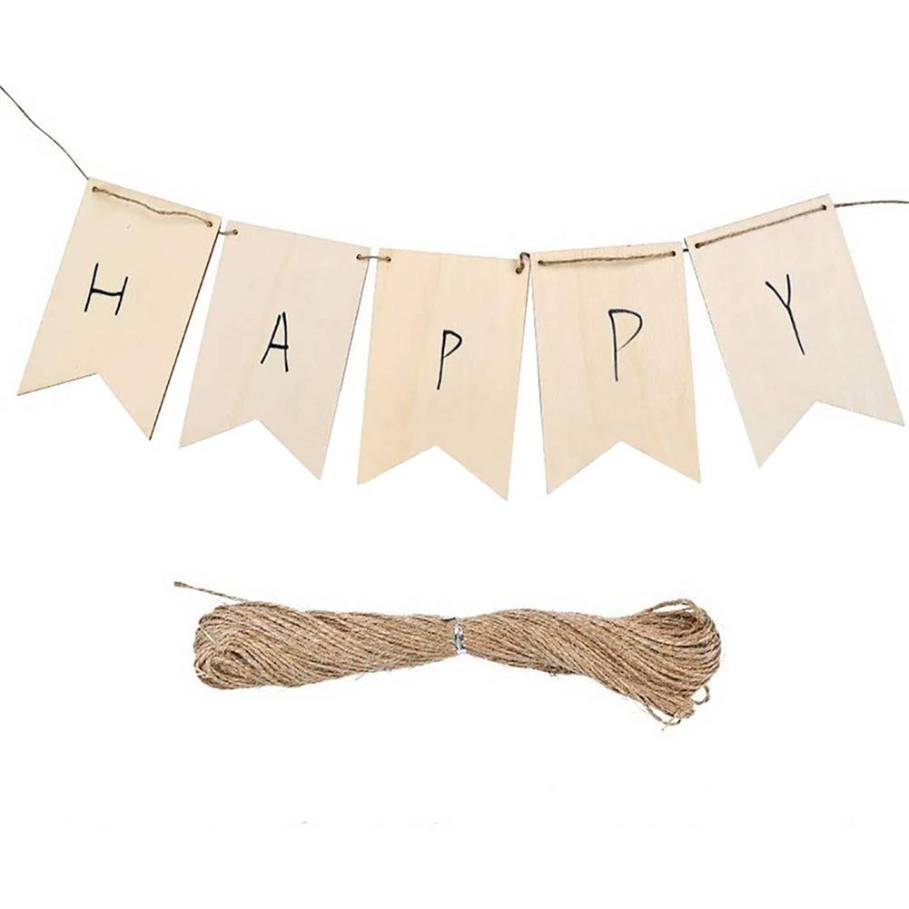 12/48 Pcs Natural Wooden Signs Banner Rustic Decorative Hanging Wooden Flag With Rope Wooden Craft Decor For Birthday Party