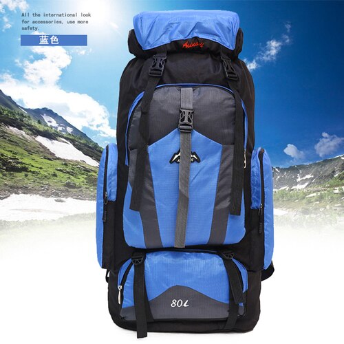 80 Liter Grote Zak Mannelijke Grote Capaciteit Camping Rugzak Rugzak Outdoor Wandelen Tas Licht Waterdichte Rugzak: Sky Blue