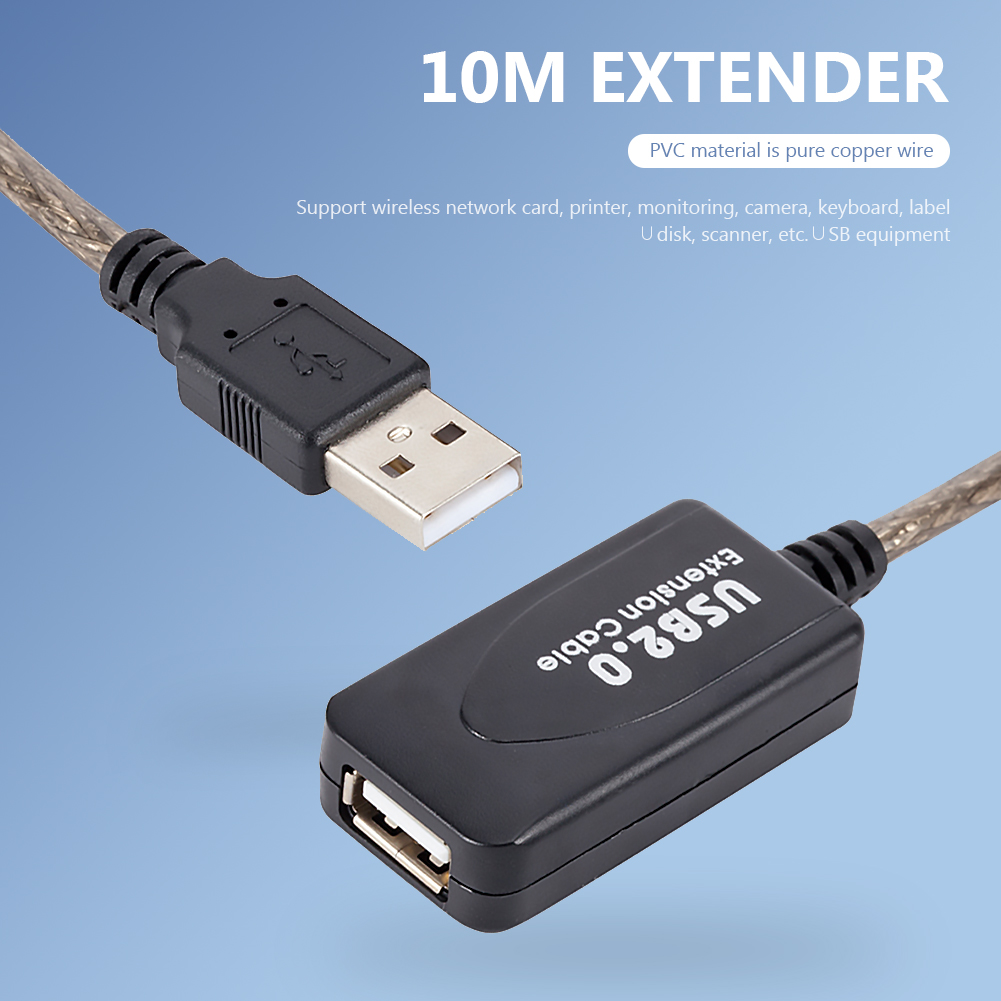 10m aktiva usb 2.0 förlängningskabel med repeater, en hane till en hona förlängningssladd