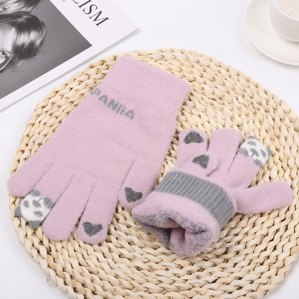 Słodki kreskówka koty rękawiczki damskie dziewczęce zimowe ciepłe rękawiczki zagęścić dzianinowe pełne mitenki rękawiczki robić ekranu dotykowego