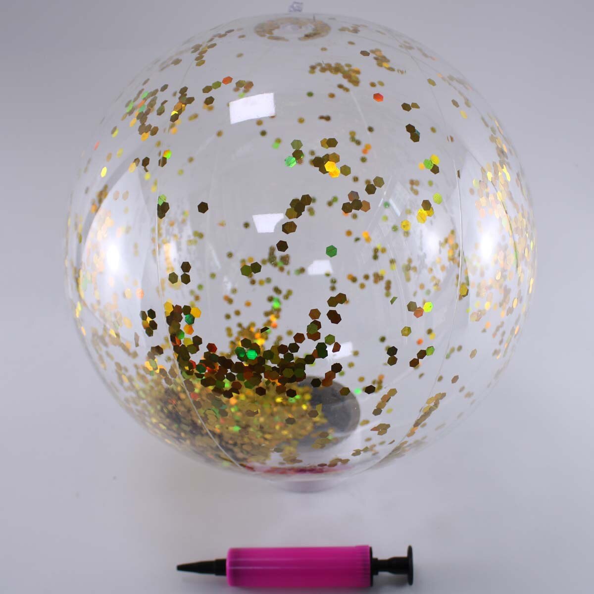 Style Transparent PVC Ball Water Toys Photographic Prop Inflatable Colored Sequins Beach Ball: 60cm Gold Sequin Send Hand Pump