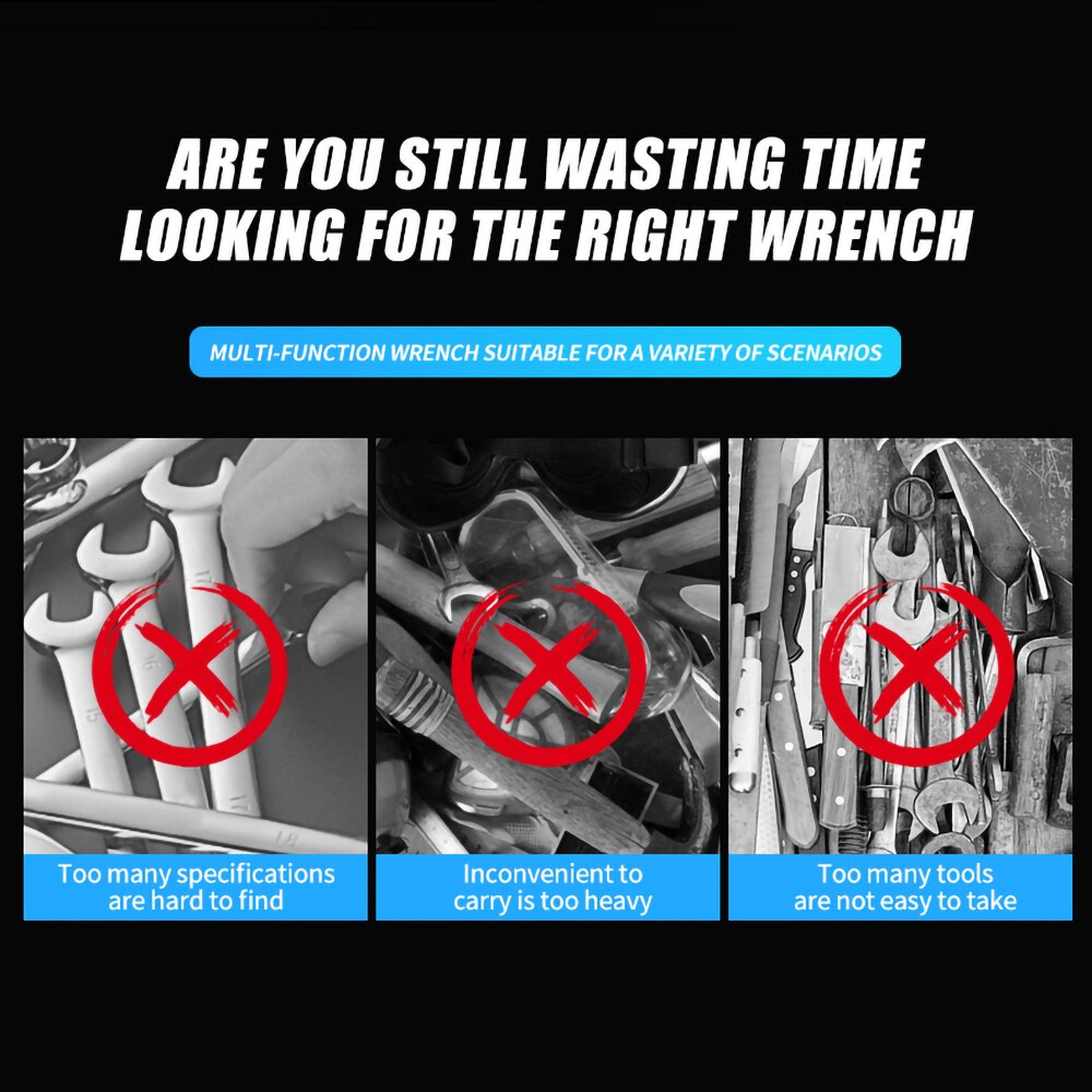 8-22mm Universal Wrench Multi-function Double Head Adjustable Hand Tool Machine Workshop Mechanic Tool Torque Plum Wrench