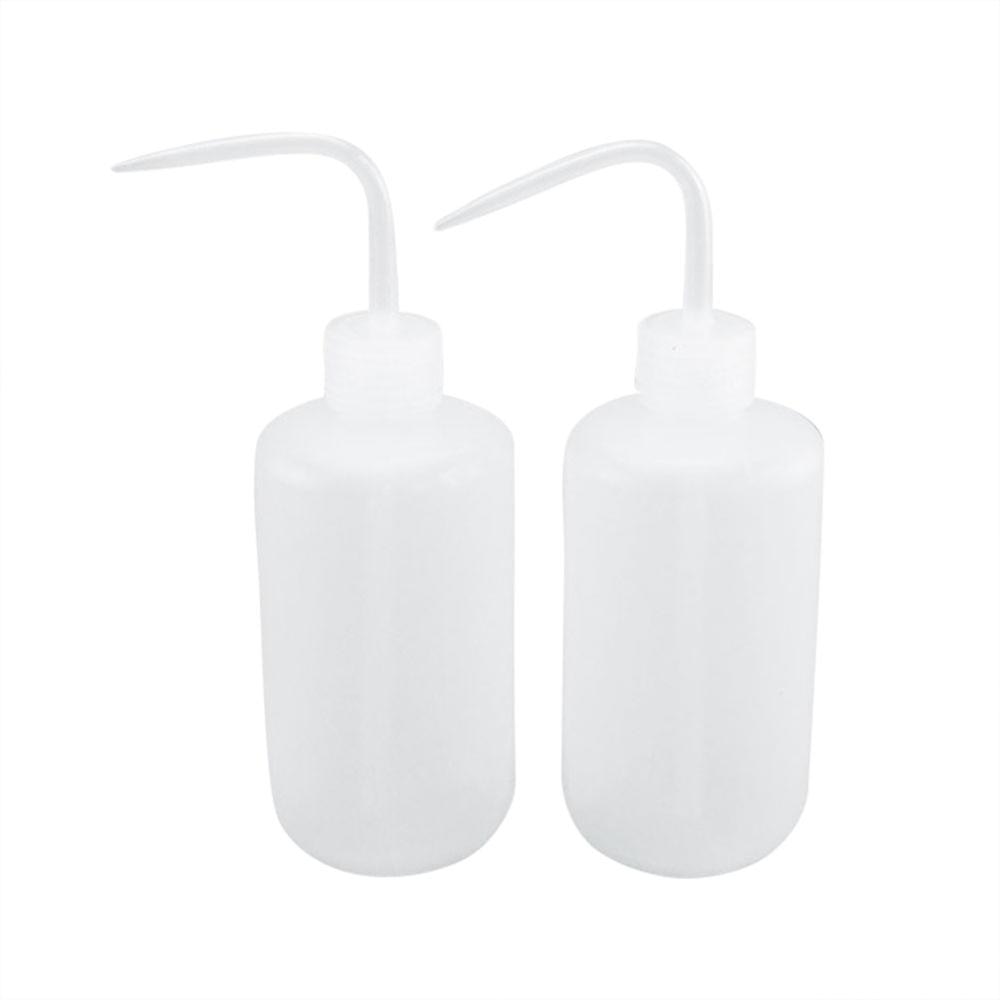 Suministros de laboratorio botella de lavado de plástico económico botella de limpieza de codo blanco específico