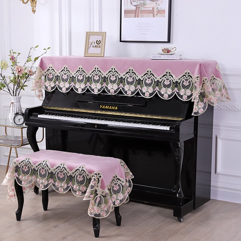 Klassisk europæisk fløjl blonder klaverbetræk grøn beige pink klaver bænkbetræk: Lyserød / 58 x 118cm bænkbetræk