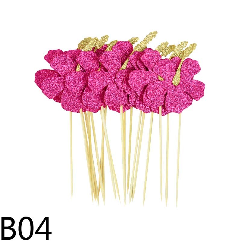 10pcs Glitter Paper Cake Topper Coconut Flamingo Cactus Flowers Leaf Cupcake Toppers Baking Decor Birthday Hawaii Party Supplies: B04