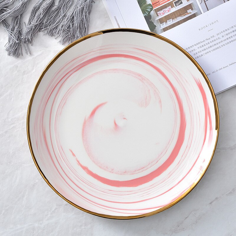 Scandinavische stijl keramische bord kom schotel keramische westerse plaat marmer dagelijks bord servies vee drainage fruitschaal: 10 inch roze