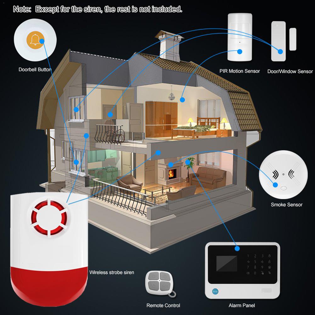 120dB Indoor Outdoor Wireless Flashing Siren Strobe Light Siren Home Alarm Security System For Offices Family Homes Etc
