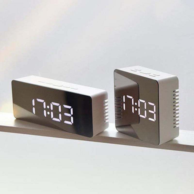 LED Mirror Alarm Clock Digital Snooze Alarm Clock Wake Up Light Electronic Time Temperature Display Home Decoration Clock