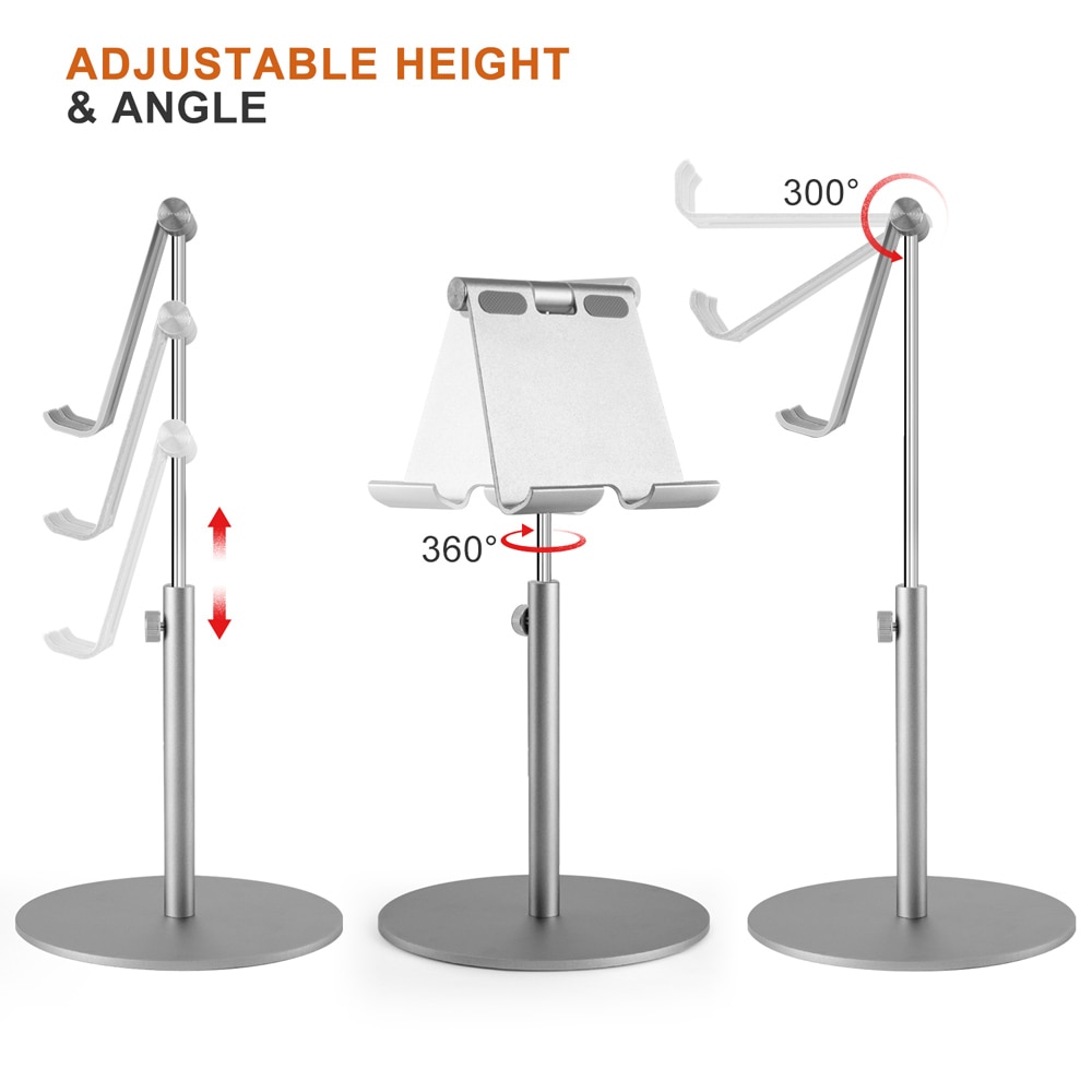 Large Size & Height Adjustable Aluminum Tablet Stand 360° Rotation Desk Tablet Holder for iPad Tab Kindle Nintendo Switch(4-13")
