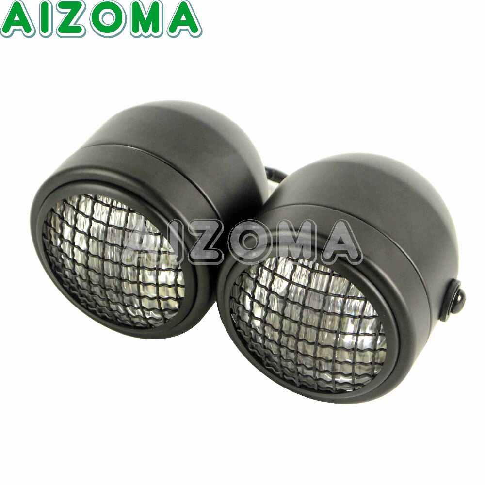 Motorcycle Twin Round Headlight Dual Sport 4" Double Dominator Head Lamp Light for Honda Yamaha Suzuki Cafe Racer Vmax Vmx 1200: 6407 Black