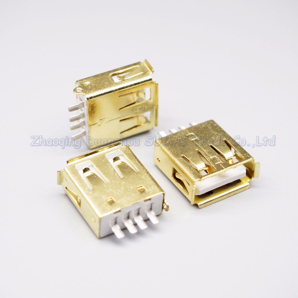 30 Stks/partij Gold Plating Een Type Usb Vrouwelijke Socket USB-A Type Connector 180 Graden