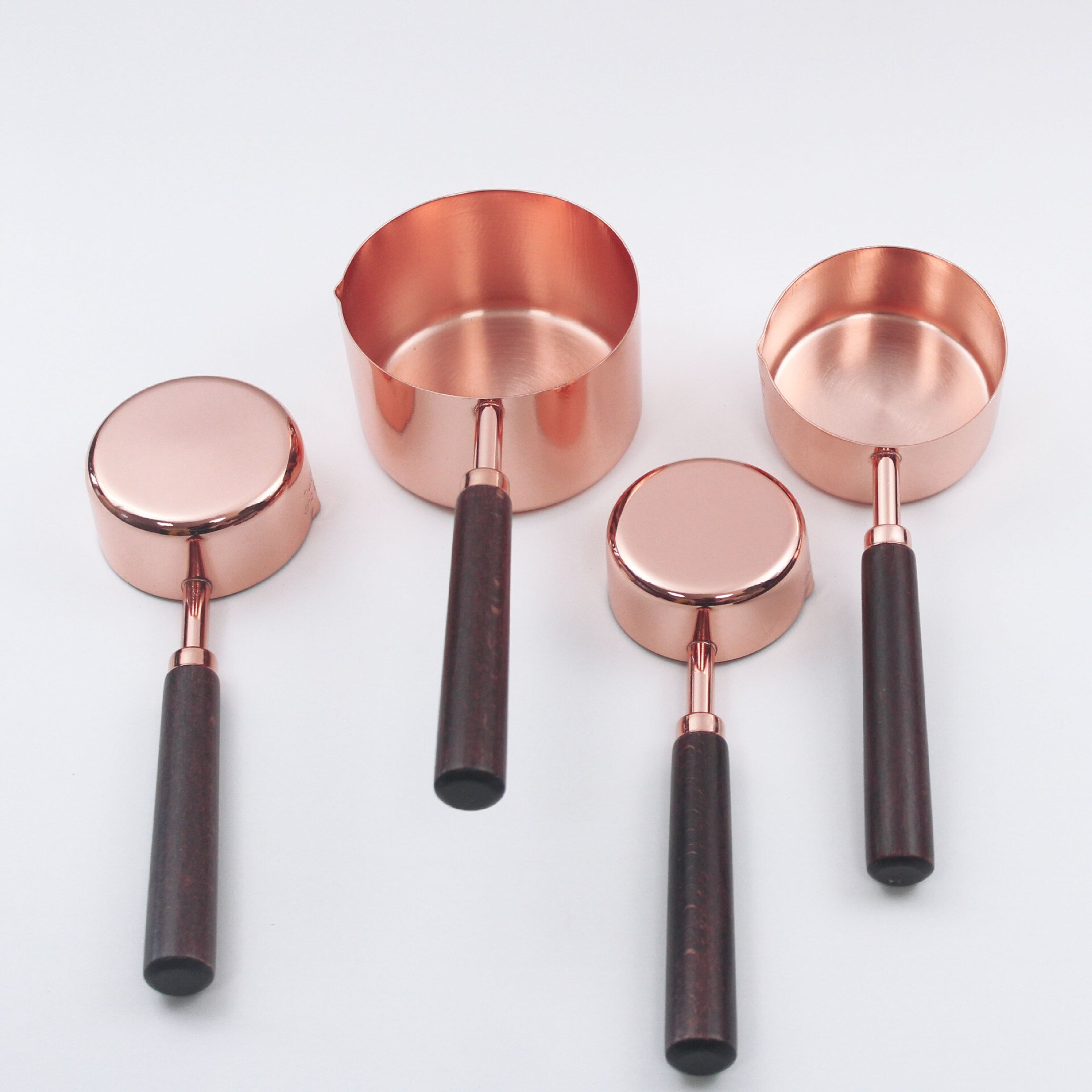 Rose Gold Stainless Steel Coffee Measuring Cup Measuring Spoon Set Utensils Scale Spoon Baking Wooden Handle Measuring Cup: Beech with spout 4pc