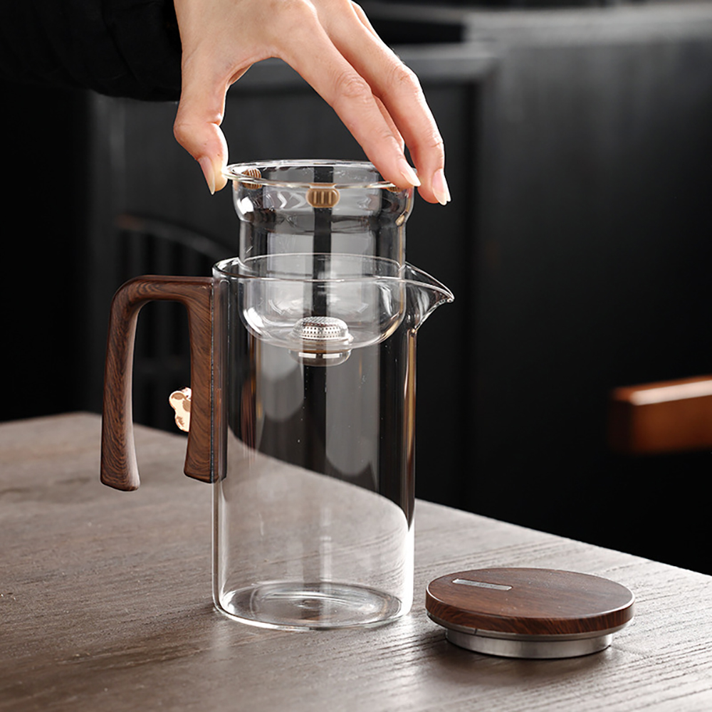 Glas Teekanne Wasserkocher Infuser 520ML/720ML Teekanne Wasser Trennung Innen Magnet One Click Magnetische Schalter tee Filtration Tasse Set