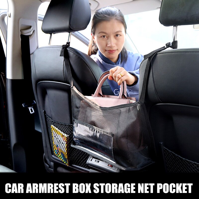 Car Mesh Organizer Seat Back Net Bag Barrier of Backseat Pet Kids Cargo Tissue Purse Holder Driver Storage Netting Pouch DIN889