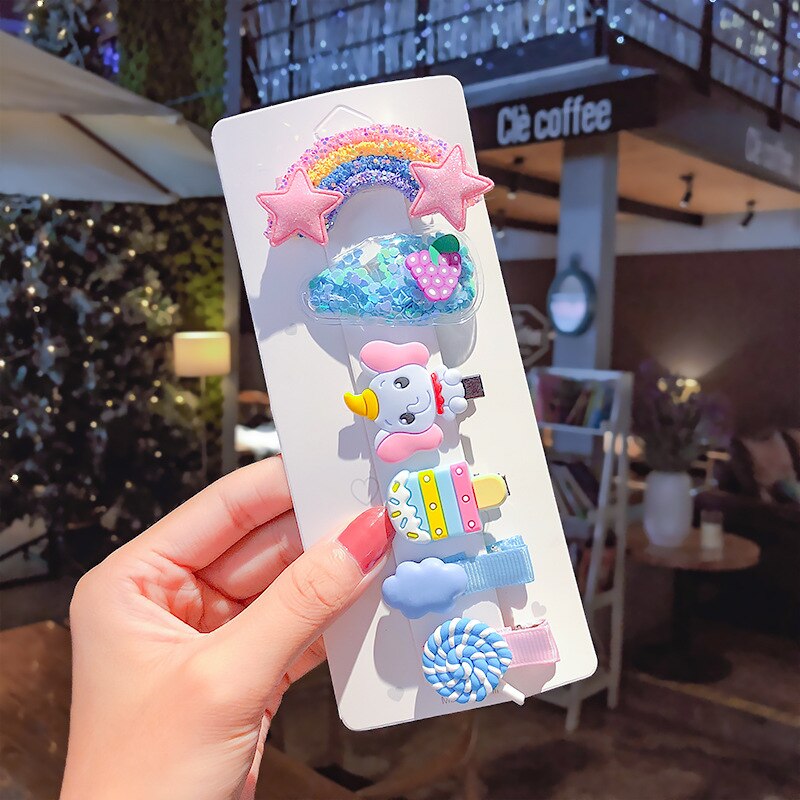 6 stuks/set meisjes schattige kleurrijke cartoon haarspelden kinderen zoete haarspeldjes haarspeldjes hoofdband kinderhaaraccessoires: A