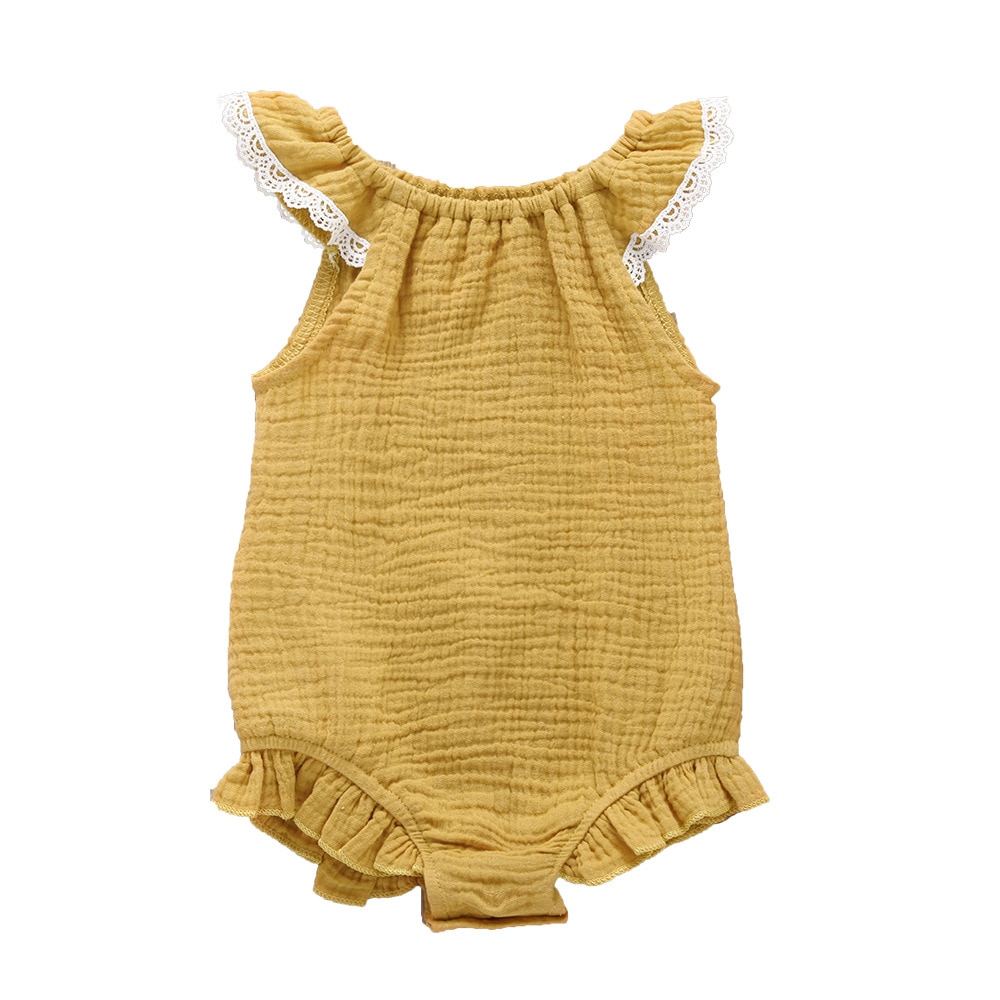 Mono de verano sin mangas para recién nacidos, peleles de algodón para bebés, de una sola pieza, ropa para bebés: Mustard / 12 meses