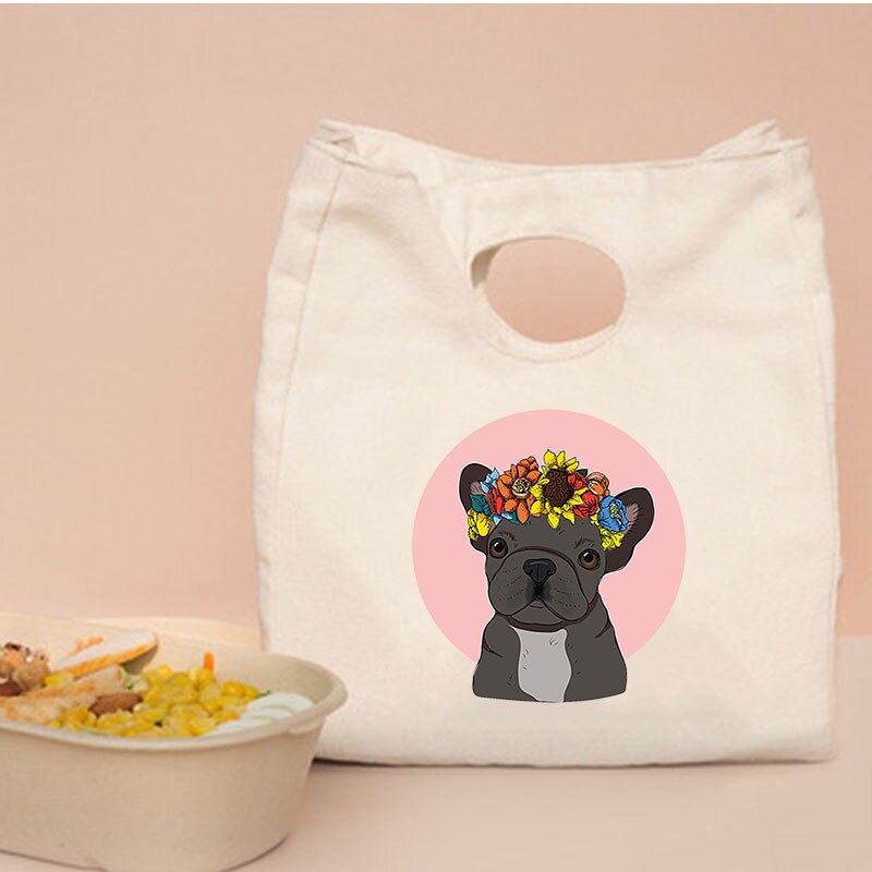 Sac à déjeuner isolant imprimé bouledogue français, sac de pique-nique Portable pour garder les aliments au , pochette fourre-tout isotherme pour l&#39;école,: Q00142-TBBG-C