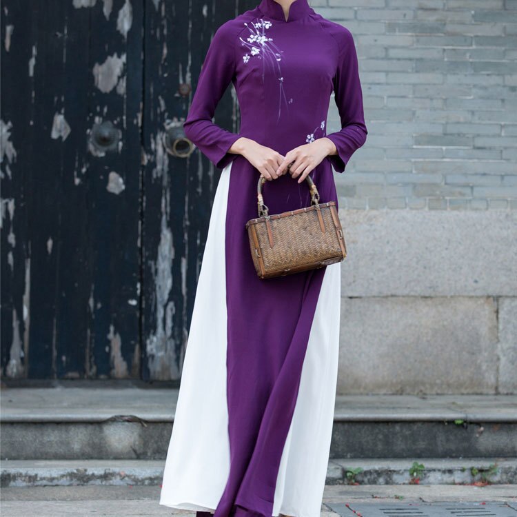 Summer Traditional Vietnam Ao Dai Chiffon Chinese Cheongsam Mint Green Women Oriental Chipao Dress main image 1