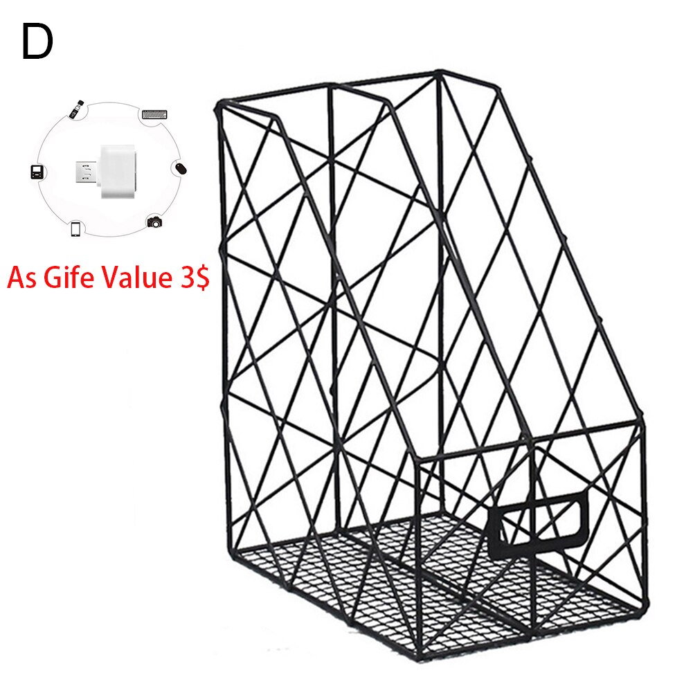 1/2/4 Layers Iron Grid Book Organizer Book Stand Holder Shelf Bookend Desktop Newspapers File Storage Box Holder Home Decor: 2 Layer Black