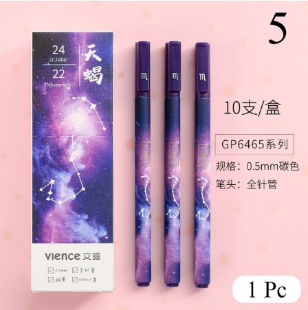 Pluma de Gel de constelación Kawaii, pluma de Gel estrellada de 0,5mm, escritura suave, tinta negra, Neutral, suministros de papelería para escuela y oficina, 1 ud.: 1pc Scorpio