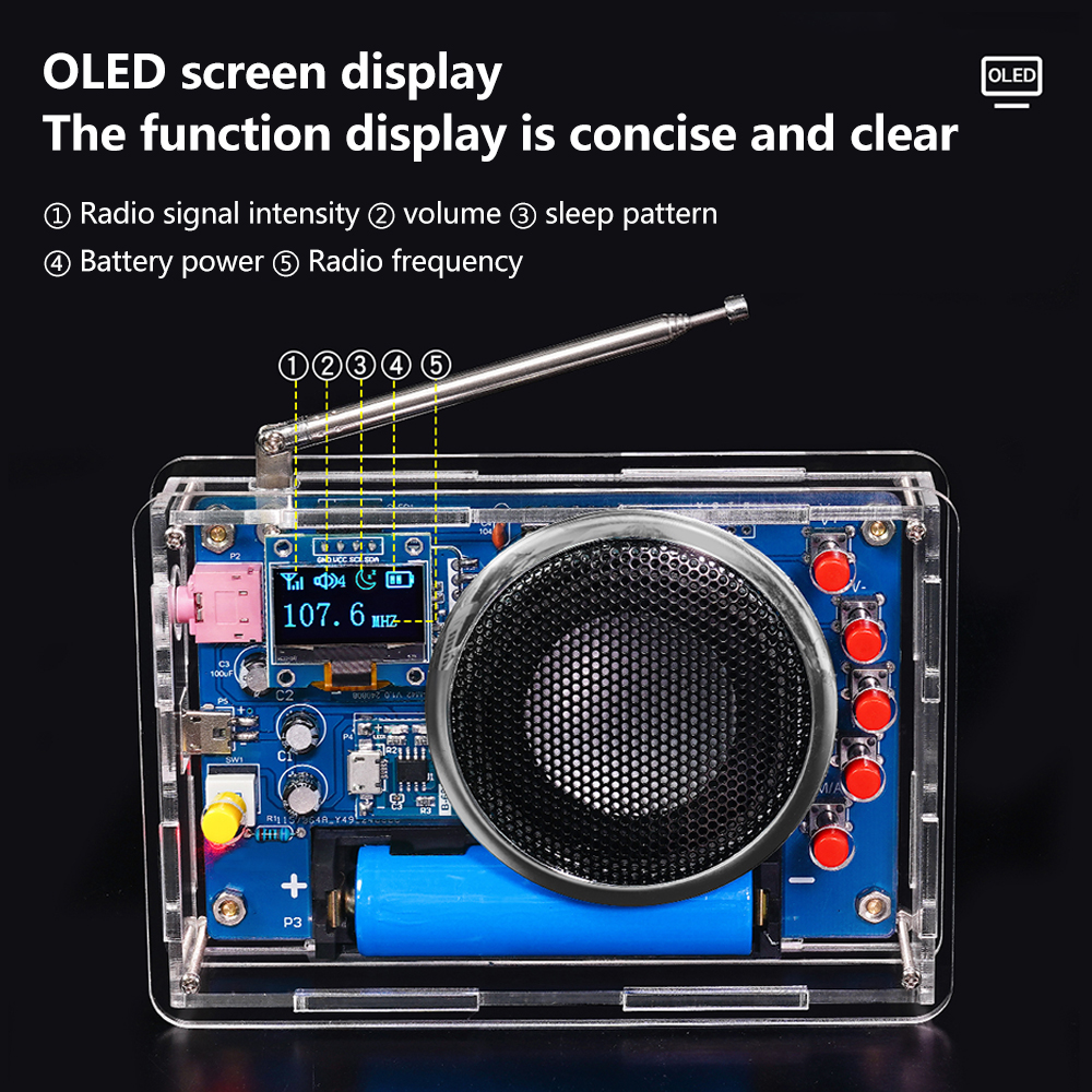 Kit electrónico de Radio FM DIY, frecuencia ajustable 87-108MHz, pantalla OLED, Kit de montaje de Radio, piezas electrónicas de soldadura DIY