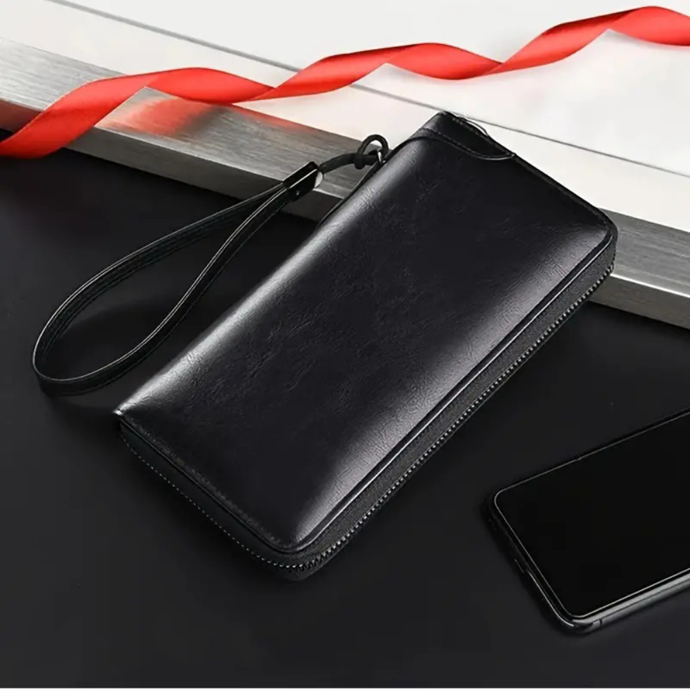 Men Long RFID Blocking Wallet Zipper Multi Card Holder Leather Credit Card Organizer Anti Theft Purse for Men: black