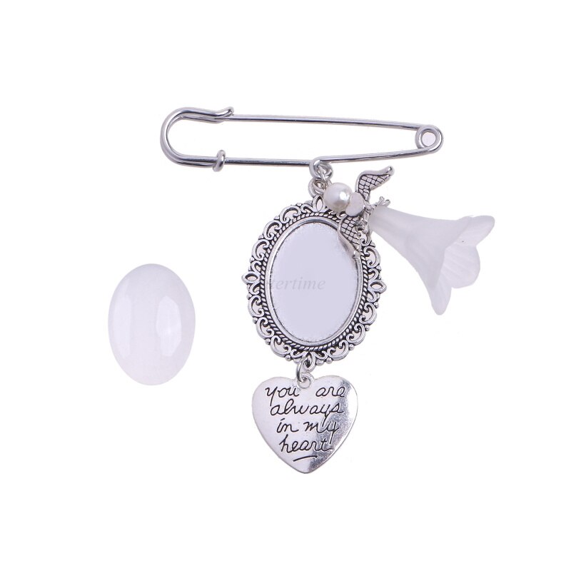 Wedding Bouquet Photo Charm DIY Pin Brooch Making Kit Lacy Frame Charm Oval Picture Frame with Pendant for Heart: 11JJ104085-S