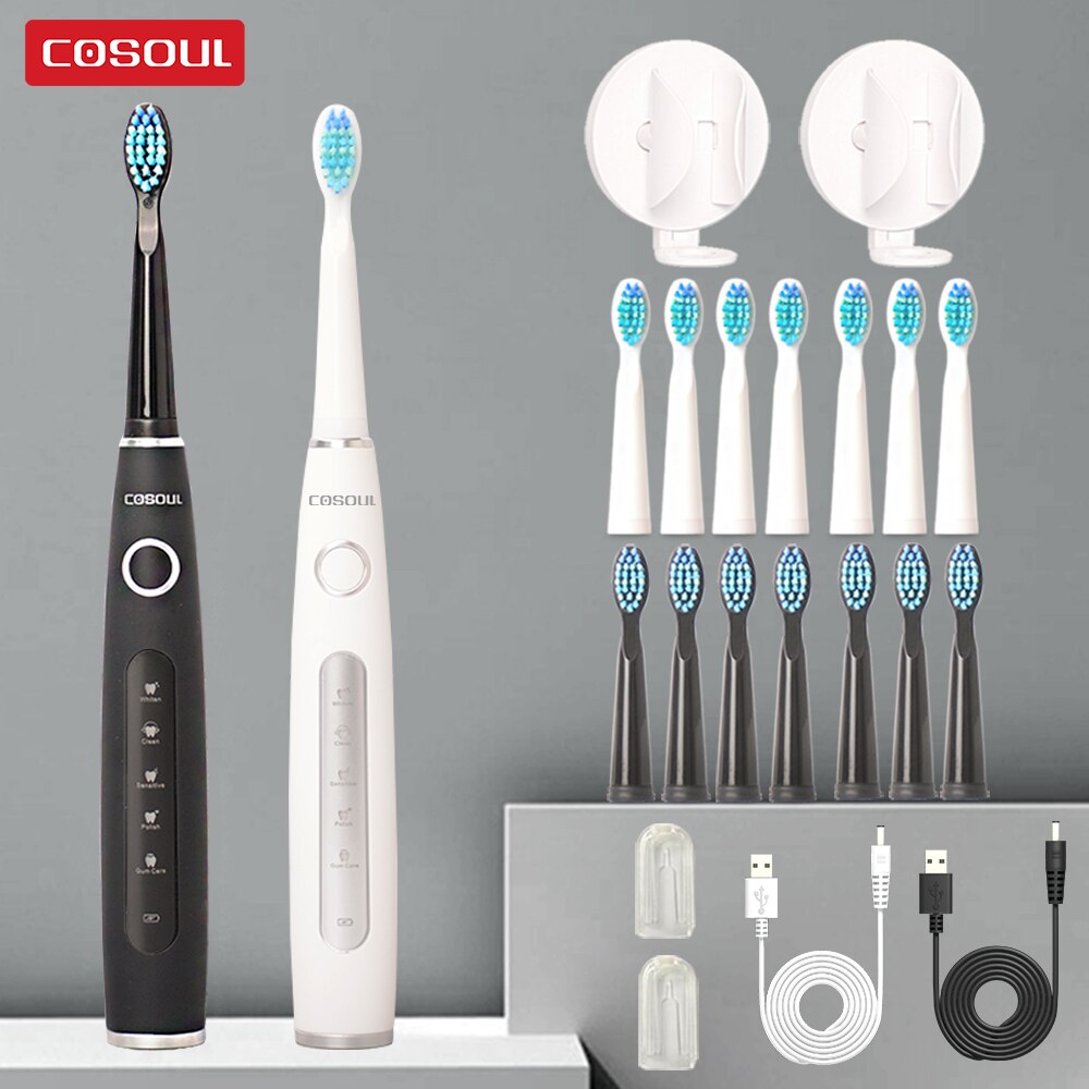 COSOUL-cepillo de dientes eléctrico para hombre y mujer, cepillo dental sónico para limpieza, blanqueador, 5 modos, recargable 40000 veces/min, automático, impermeable