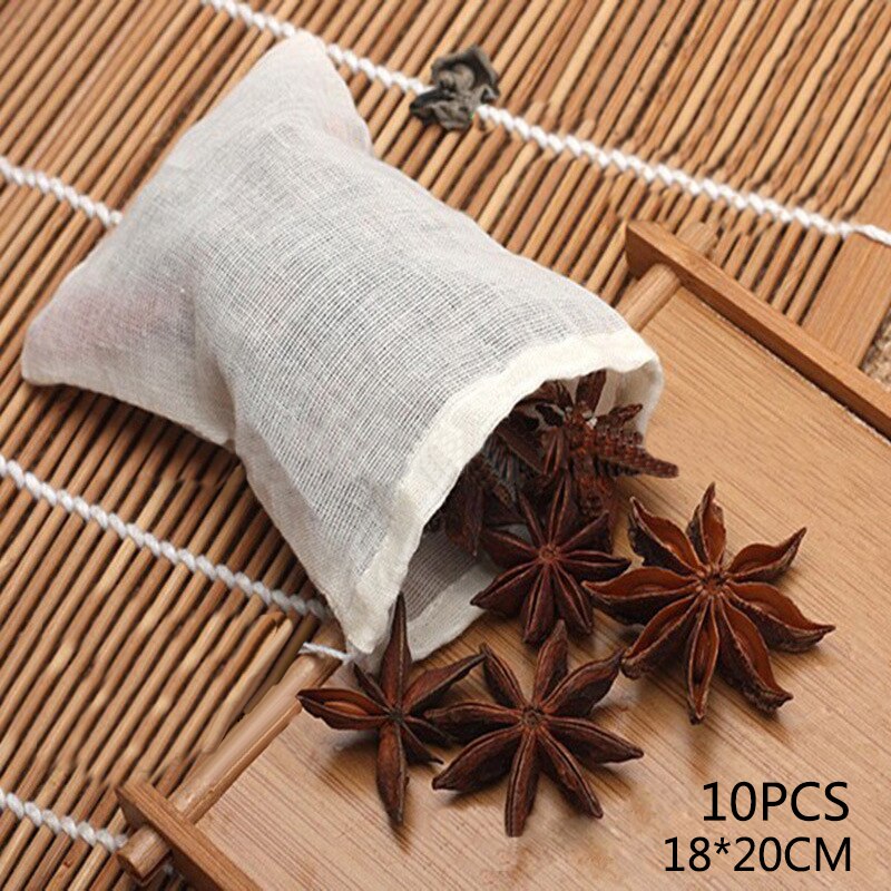 10x Disposable Tea Filter Bags Empty Cotton Drawstring Seal Filter Tea Bag Pouch