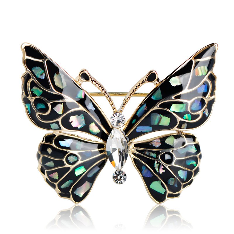 Blucome Blue Butterfly Brooch Clothes Accessories Gold-color Abalone Shell Insect Brooches Jewelry Pins For Suit Dress: black