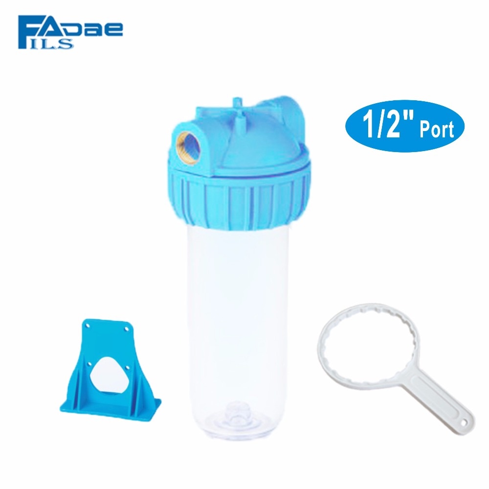 Transparent 2.5 x 10 tums vattenfilterhus, inlopp och utlopp 1/2- tum port med monteringsfäste och skiftnyckel