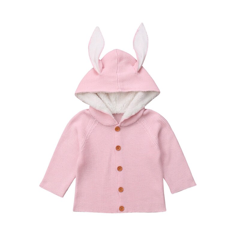 Pasgeboren Peuter Baby Meisjes Jongen Gebreide Trui Vesten Enkele Breasted Jas Hooded Konijn Oor Bovenkleding: Roze / 6m