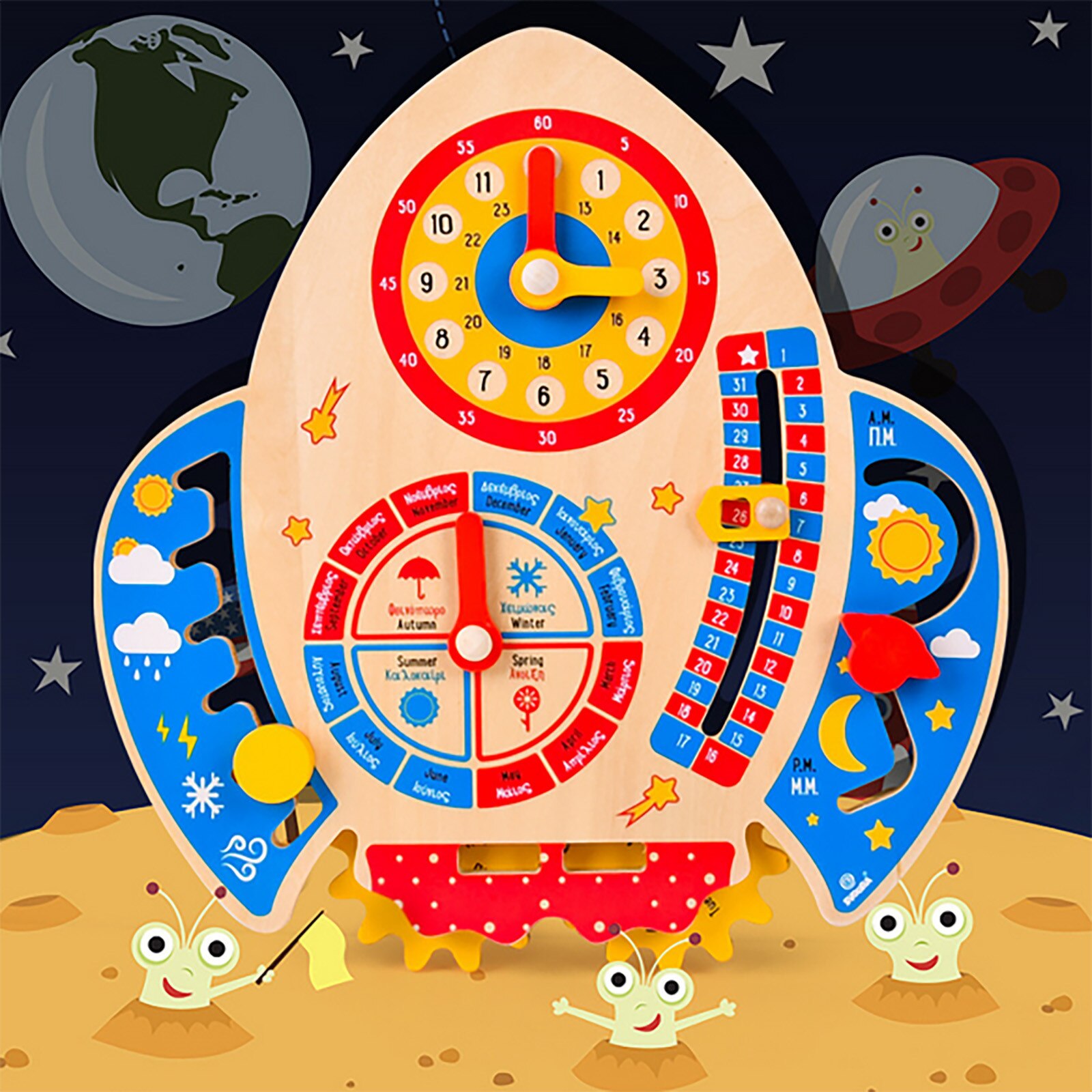 1pc Wooden Clock Cartoon Calendar Board Wooden Matching Time Toy Deck Ornaments Photography Props Decorative Matching Toys