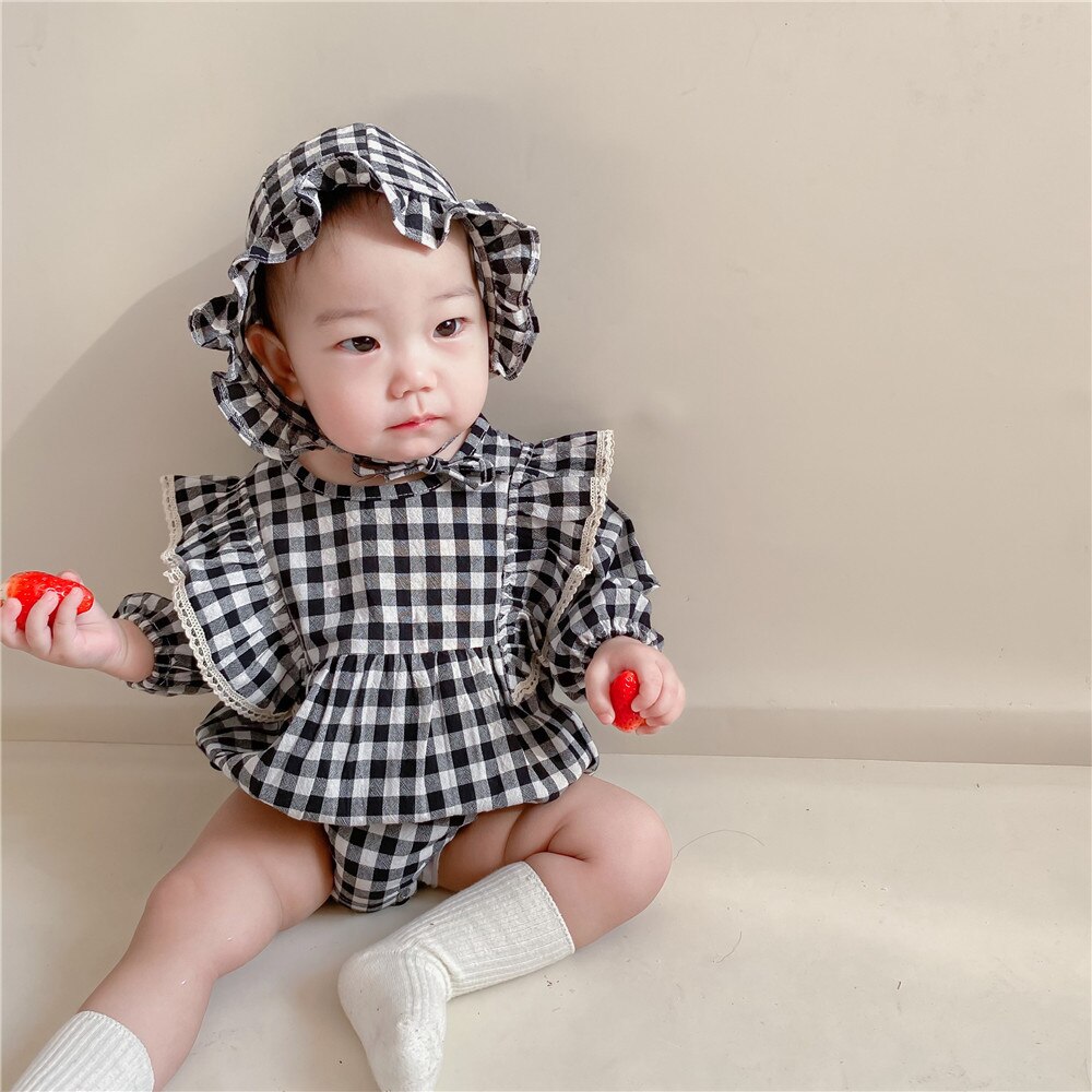 MILANCEL-body a cuadros para bebé, ropa de una pieza para niña pequeña, traje infantil con sombrero, primavera: black / 24 meses