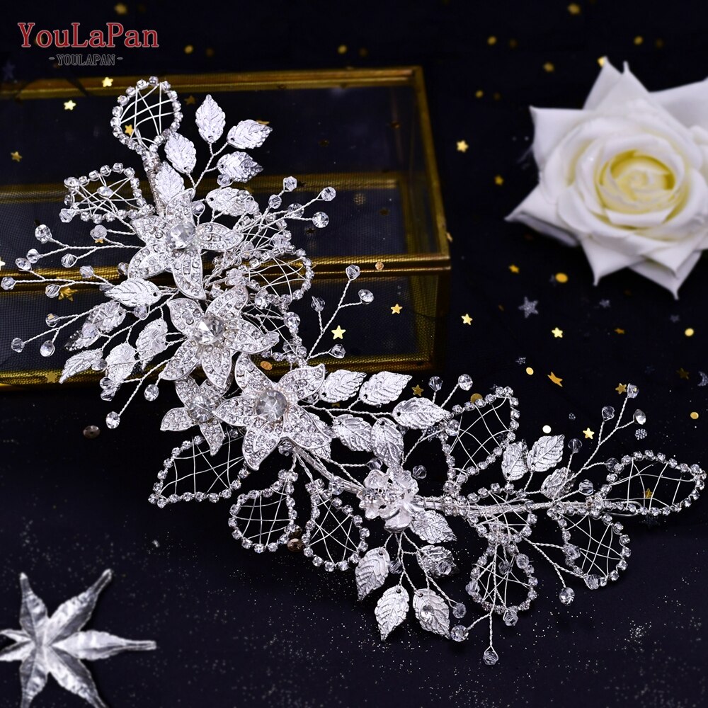 Topqueen  hp282 silverbröllop headpiece bröllop hårband kristall huvudstycken för brud flätade pannband brud tiara och krona: Silver-